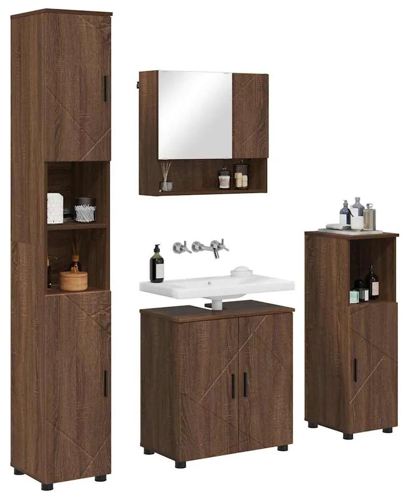 vidaXL Σετ Επίπλων Μπάνιου Επιτοίχιο 4 pcs Καφέ δρυς 61 x 35 x 64 εκ.