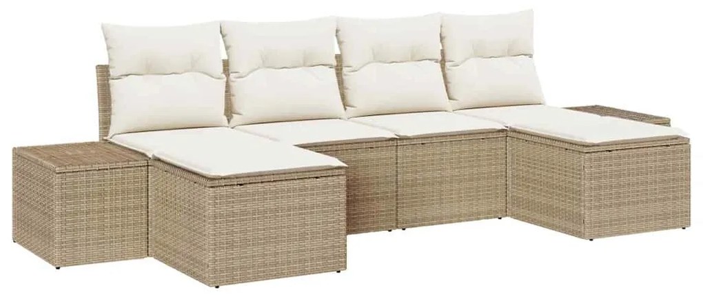 vidaXL Σετ Καναπέ Κήπου με μαξιλάρι 6 pcs Μπεζ Πολυ ράταν