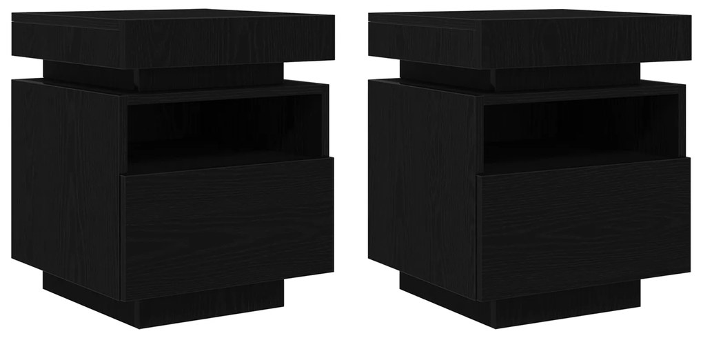 vidaXL Κομοδίνο με LED Φώτα 2 τμχ Μαύρο Δρυς 40x39x48,5 εκ
