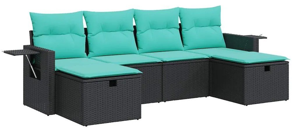 vidaXL Καναπές Κήπου 6 Τεμαχίων Μαύρο από Συνθετικό Ρατάν με Μαξιλάρια