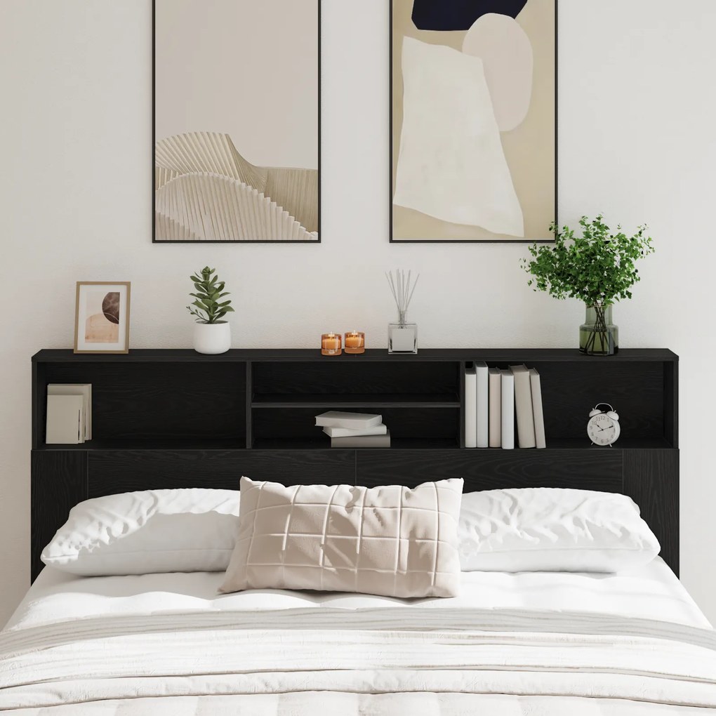 vidaXL Μαύρο κεφαλάκι από ξύλο δρυς, 200 x 19 x 103.5 εκ, Επεξεργασμένο ξύλο