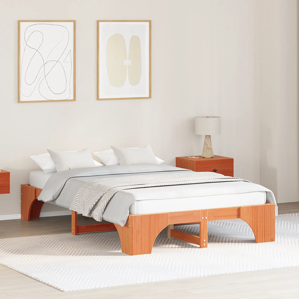 vidaXL Καφέ Κρεβάτι 120x200 cm από Μασίφ Ξύλο Πεύκου