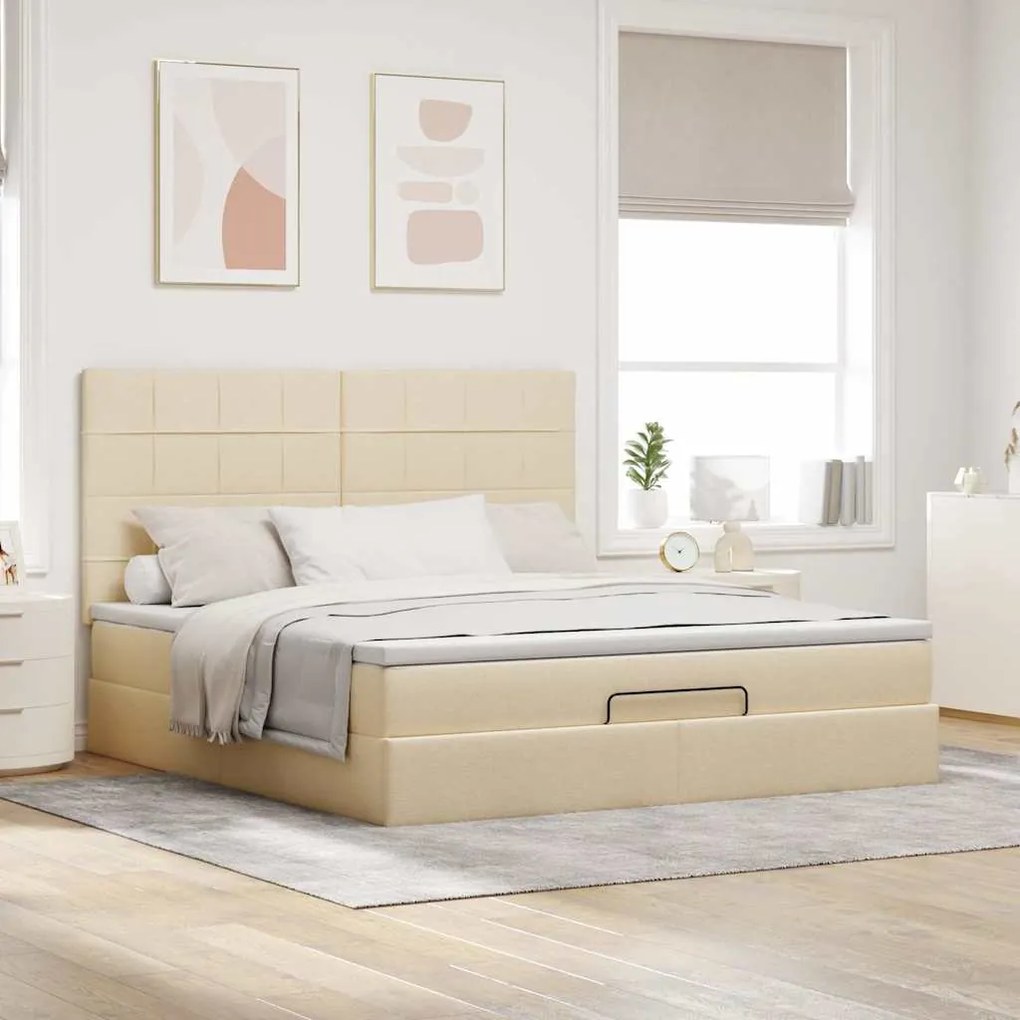 vidaXL Οθωμανικό κρεβάτι με στρώμα Cream 180x200cm ύφασμα