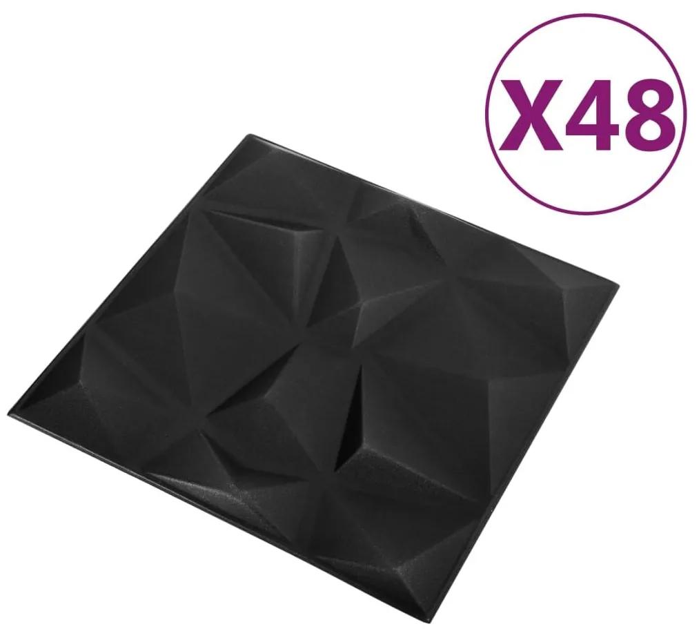 Πάνελ Τοίχου 3D 48 τεμ. Μαύρο Διαμαντιού 50 x 50 εκ. 12 μ² - Μαύρο