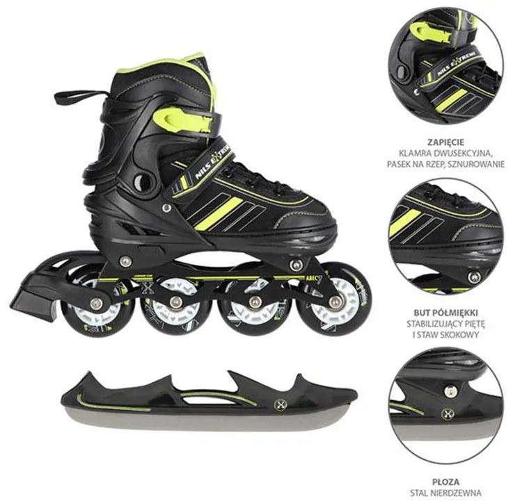 Αυξομειούμενα Roller NH18191 2σε1 Μαύρο/Πράσινο IN-LINE/HOCKEY ICE SKATES
