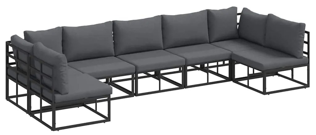vidaXL Σετ Καναπέ Κήπου με μαξιλάρι 7 pcs Μαύρο Αλουμίνιο