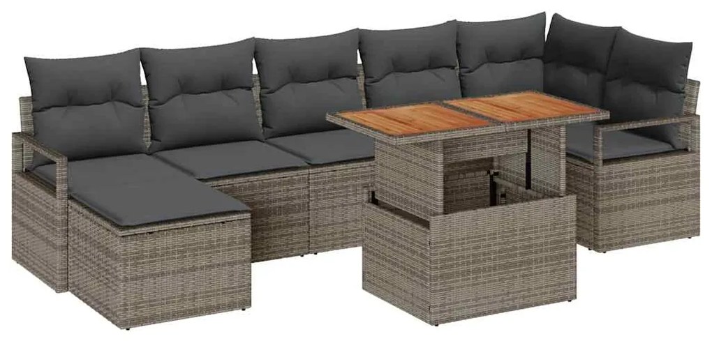 vidaXL Σέτ φαγητού για κήπο με μαξιλάρι 8 pcs Γκρι, Καφέ