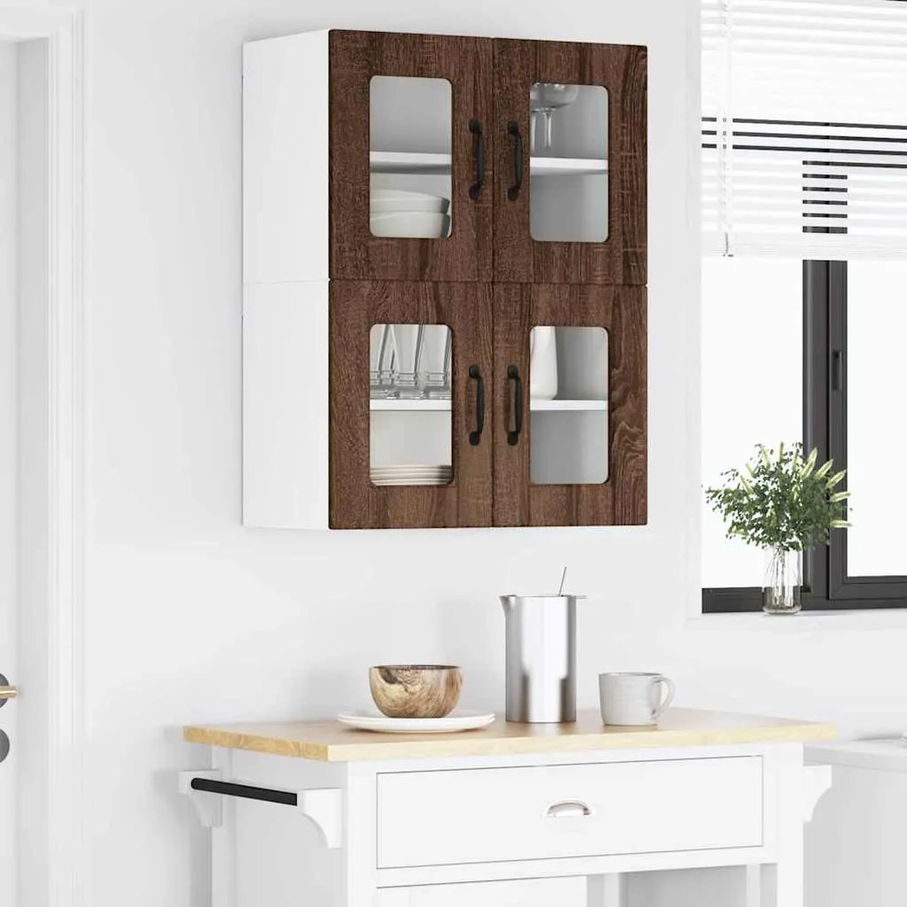 vidaXL Κρεμαστό ντουλάπι κουζίνας 2 pcs Καφέ δρυς 60 x 31 x 40 εκ