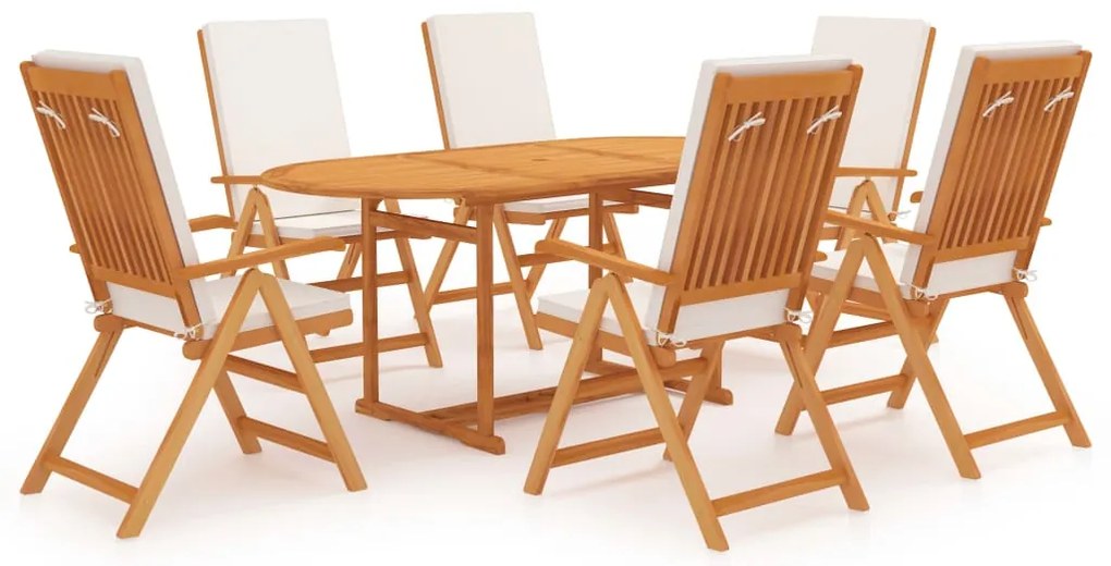 vidaXL Σετ Τραπεζαρίας Κήπου 7 Τεμ. από Μασίφ Ξύλο Teak με Μαξιλάρια