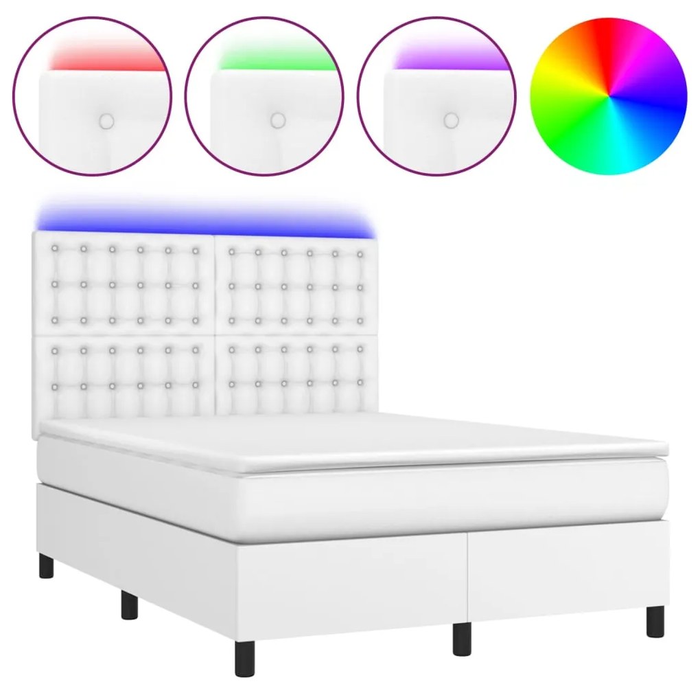 ΚΡΕΒΑΤΙ BOXSPRING ΜΕ ΣΤΡΩΜΑ &amp; LED ΛΕΥΚΟ 140X200 ΕΚ. ΣΥΝΘ. ΔΕΡΜΑ 3135946