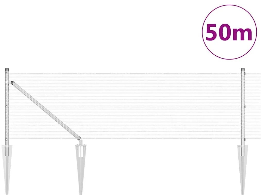 vidaXL Φράχτης με Στήλες. Ασημί 0.8 x 50 μ Ατσάλι
