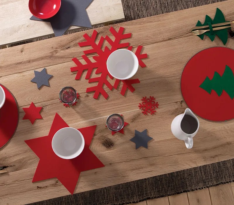 Σετ Χριστουγεννιάτικα Σουβέρ Felt Snow Flake Red 4x(10x10) - Nef-Nef Homeware