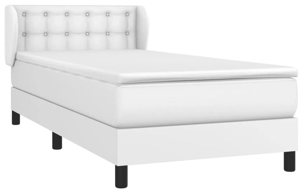 vidaXL Κρεβάτι Boxspring με Στρώμα Λευκό 90x200εκ. από Συνθετικό Δέρμα