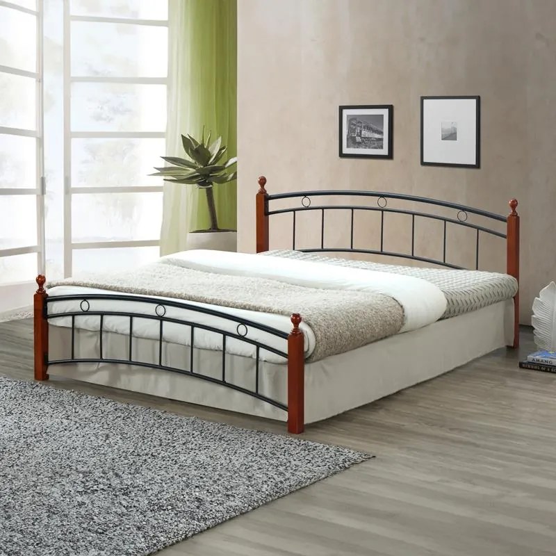 Κρεβάτι διπλό Clarive καρυδί rubberwood-μαύρο μέταλλο 150x190εκ 165x200x84 εκ.