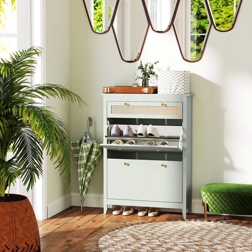 HOMCOM Έπιπλο Παπουτσιών για 12 Ζευγάρια, με 1 Συρτάρι που εξέρχεται, 2 Συρτάρια ανατροπής, Έπιπλο Παπουτσιών, 88 x 30 x 120 cm, Πράσινο