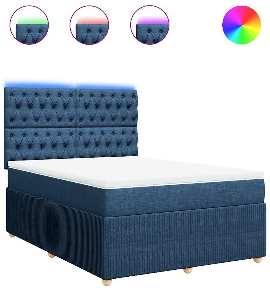 vidaXL Κρεβάτι Boxspring με Στρώμα Μπλε 160x200 εκ. Υφασμάτινο