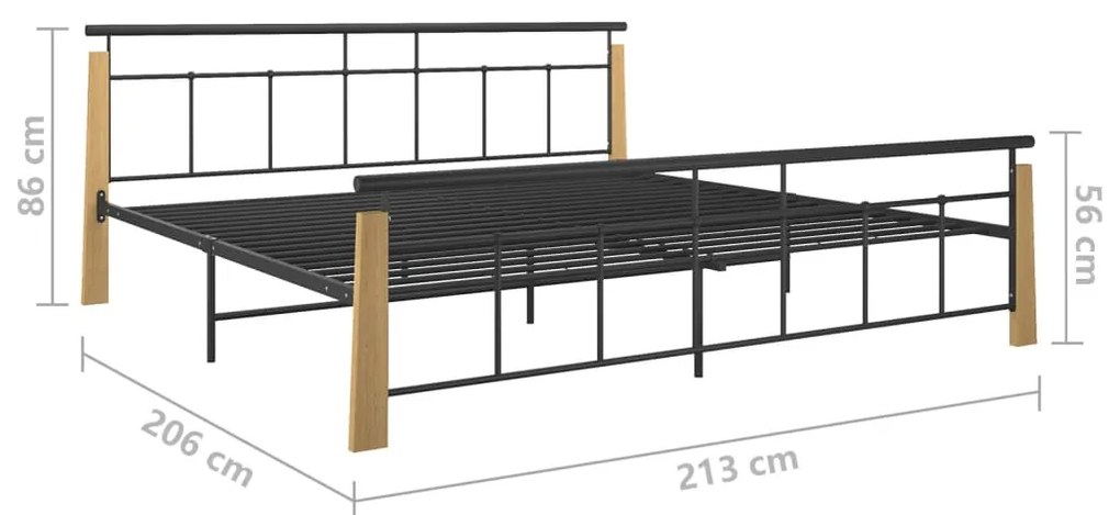 Πλαίσιο Κρεβατιού 200 x 200 εκ. Μέταλλο/Μασίφ Ξύλο Δρυός - Μαύρο