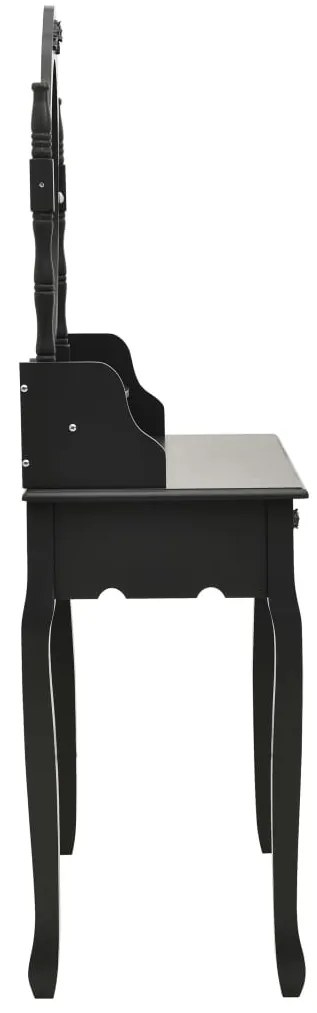 vidaXL Μπουντουάρ με Σκαμπό Μαύρο 75 x 69 x 140 εκ. Ξύλο Παυλώνιας