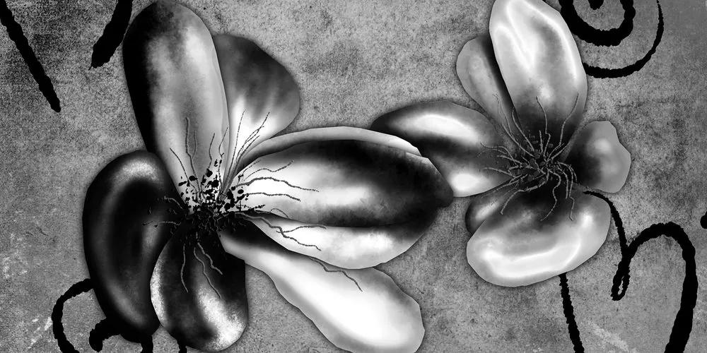 Εικόνα με ενδιαφέροντα vintage λουλούδια σε μαύρο & άσπρο