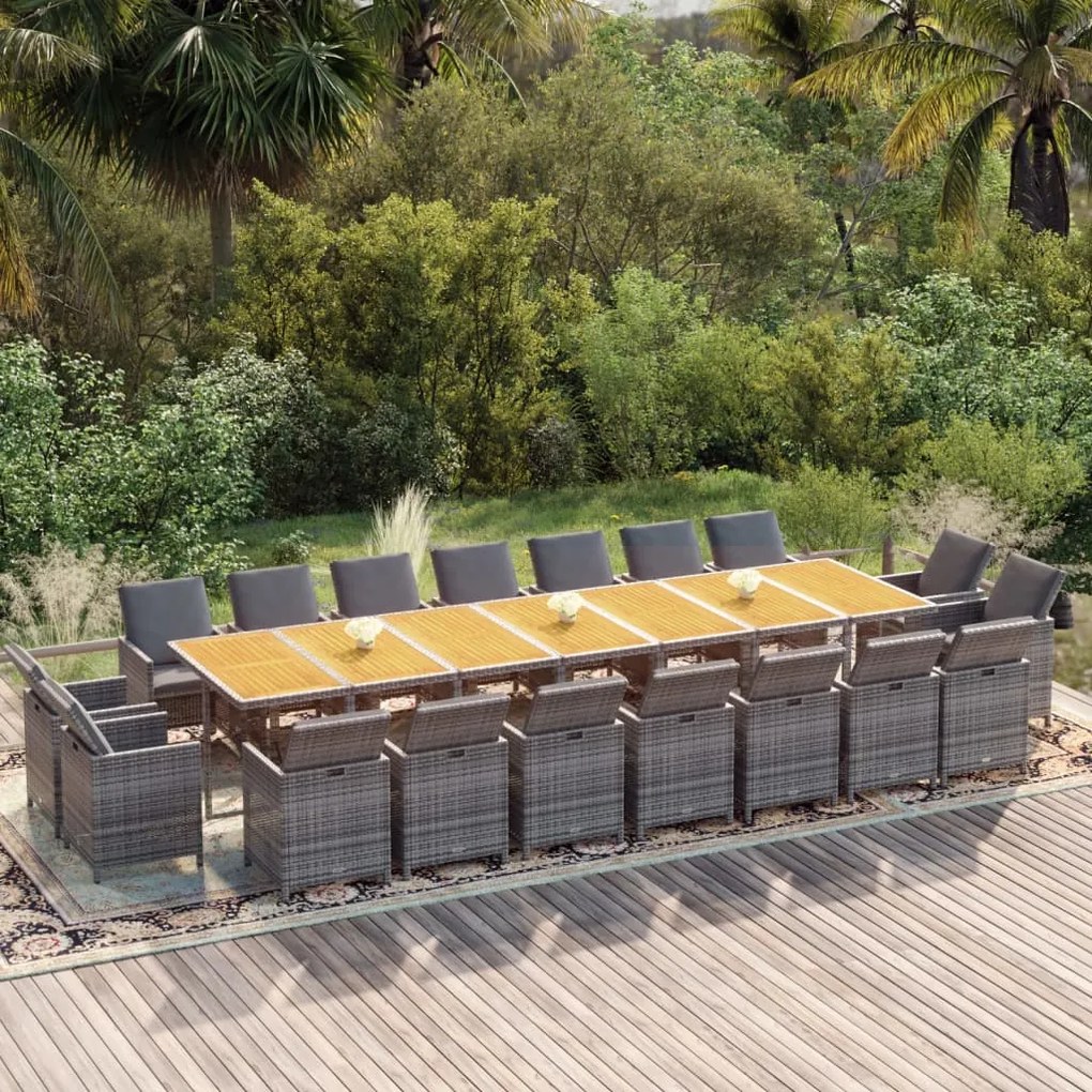 Σετ Τραπεζαρίας Κήπου 19 τεμ. Γκρι Συνθετικό Ρατάν με Μαξιλάρια