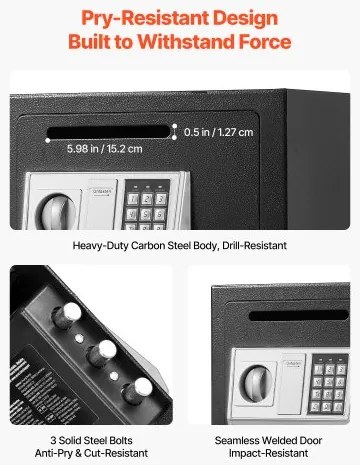 VEVOR 0.6 Cubic Feet Drop Safe, Drop Slot Safe Box with Password and Turn Knob, Heavy Duty Compact Cash Depository Box with a Front Lock Slot for Cash, Bank Slips, Jewelry, Documents, Bills, Black