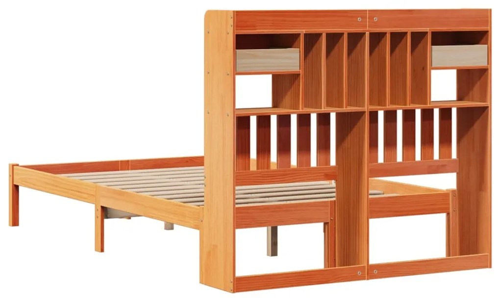 Κρεβάτι Βιβλιοθήκη Χωρίς Στρώμα 120x190 εκ Μασίφ Ξύλο Πεύκου - Καφέ