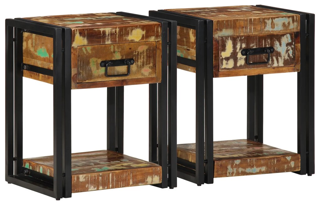 vidaXL Κομοδίνα 2 τεμ 40x35x50 εκ Μασίφ Ξύλο Ανακυκλωμένο
