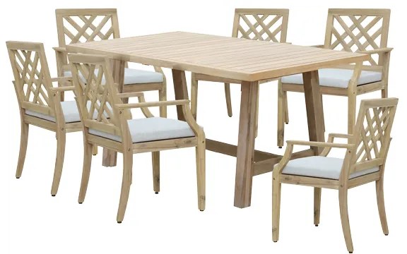 Intrahome Τραπεζαρία EVERESTINA-Bolen Intrahome 7τμχ μασίφ ξύλο ακακίας-μπεζ ύφασμα | SKU: INTRAPA-339111159