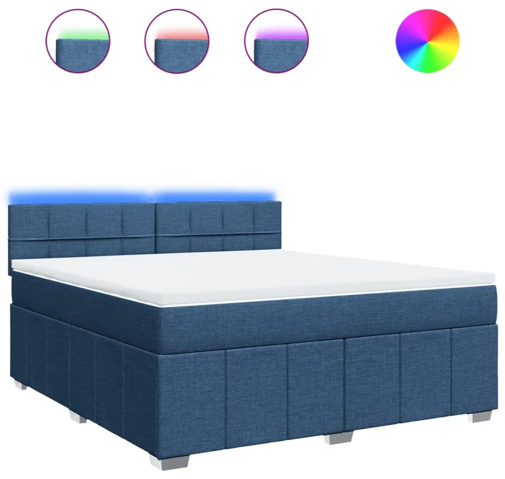 vidaXL Κρεβάτι Boxspring με Στρώμα Μπλε 180x200 εκ. Υφασμάτινο