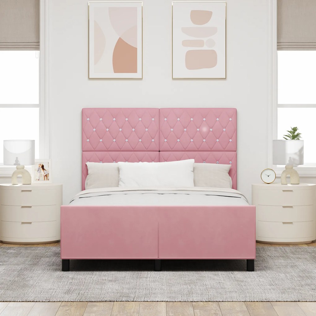 vidaXL Σκελετός Κρεβατιού με κεφαλάρι Ροζ 160 x 200 cm Βελούδο