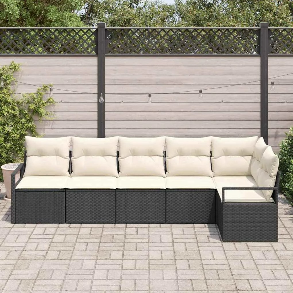 vidaXL Σετ Καναπέ Κήπου 6 pcs Μαύρο, Κρέμα Πολυ rattan, βαμμένο ατσάλι
