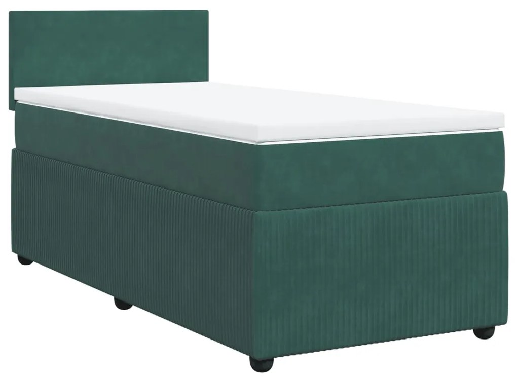 vidaXL Κρεβάτι Boxspring με Στρώμα Σκούρο Πράσινο 90x200 εκ. Βελούδινο