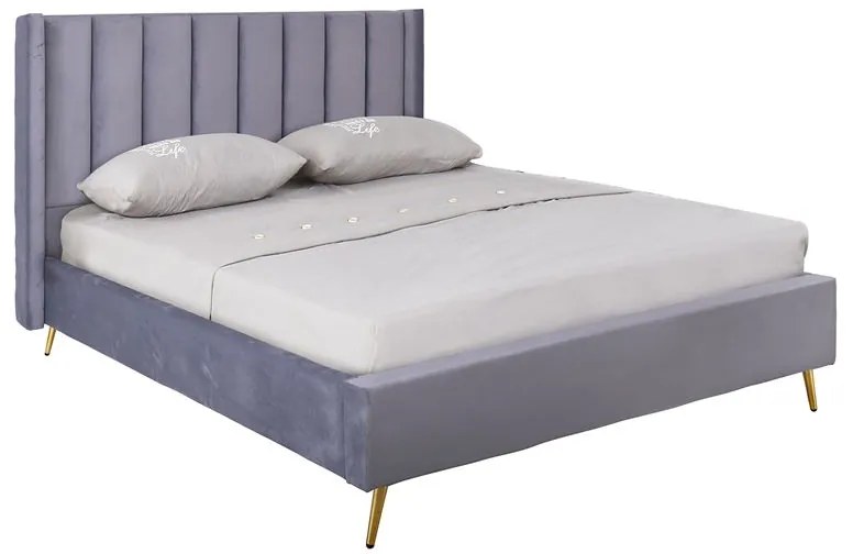 WOODWELL PASSION Κρεβάτι Διπλό για Στρώμα 160x200cm, Ύφασμα Velure Απόχρωση Γκρι 171x227x120cm Ε8803,2