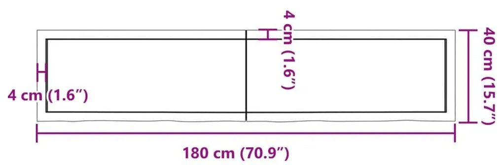 Πάγκος Μπάνιου Αν. Καφέ 180x40x(2-4) εκ. Επεξεργ. Μασίφ Ξύλο - Καφέ