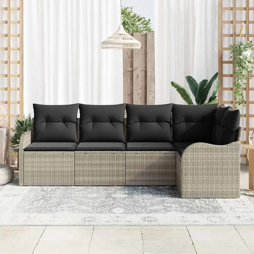vidaXL Σετ Καναπέ Κήπου με μαξιλάρι 5 pcs Ανοιχτό γκρι Πολυ ράταν