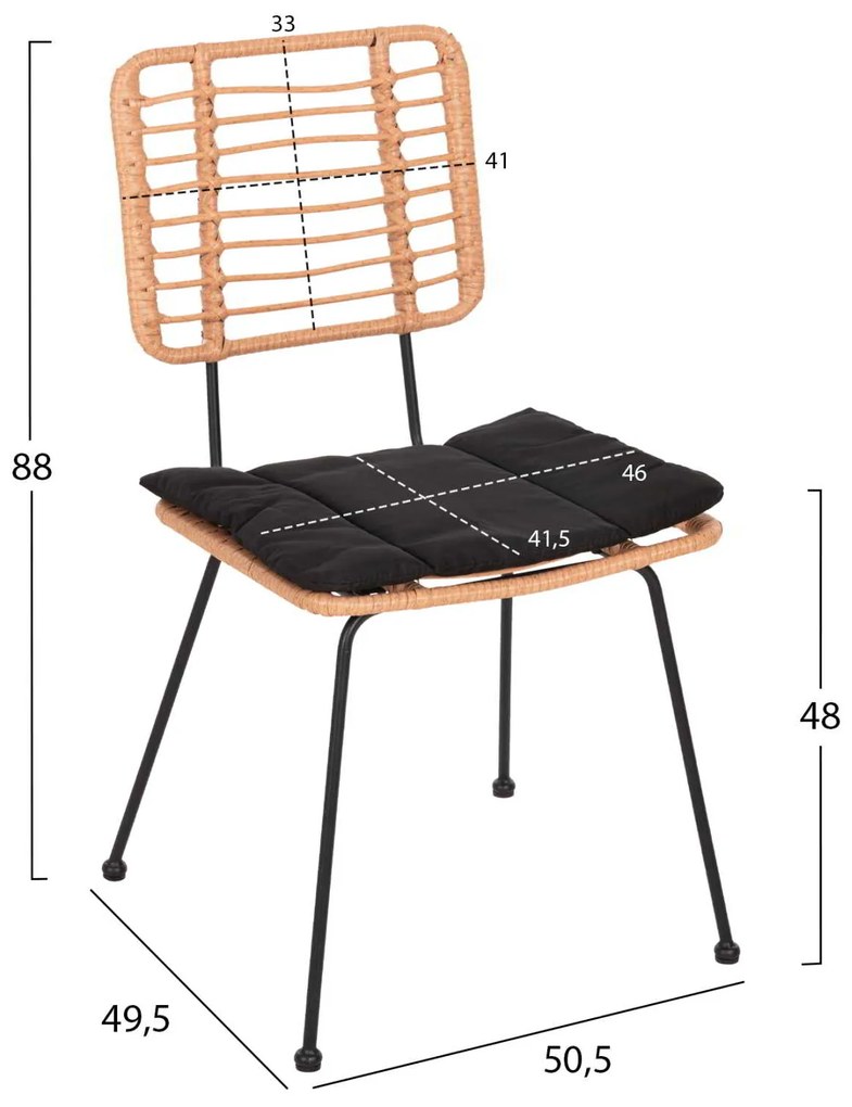 ΚΑΡΕΚΛΑ ΕΞ.ΧΩΡΟΥ ALLEGRA HM5454.11 ΜΕΤΑΛΛΟ&amp;ΜΑΞΙΛΑΡΙ ΜΑΥΡΟ-ΜΠΕΖ WICKER 50,5x49,5x88Υεκ