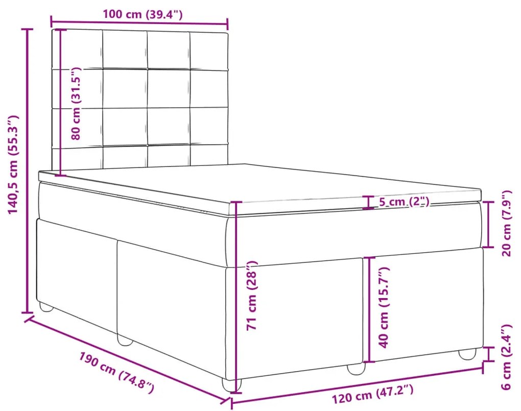 Κρεβάτι Boxspring με Στρώμα Taupe 120x190 εκ. Υφασμάτινο - Μπεζ-Γκρι