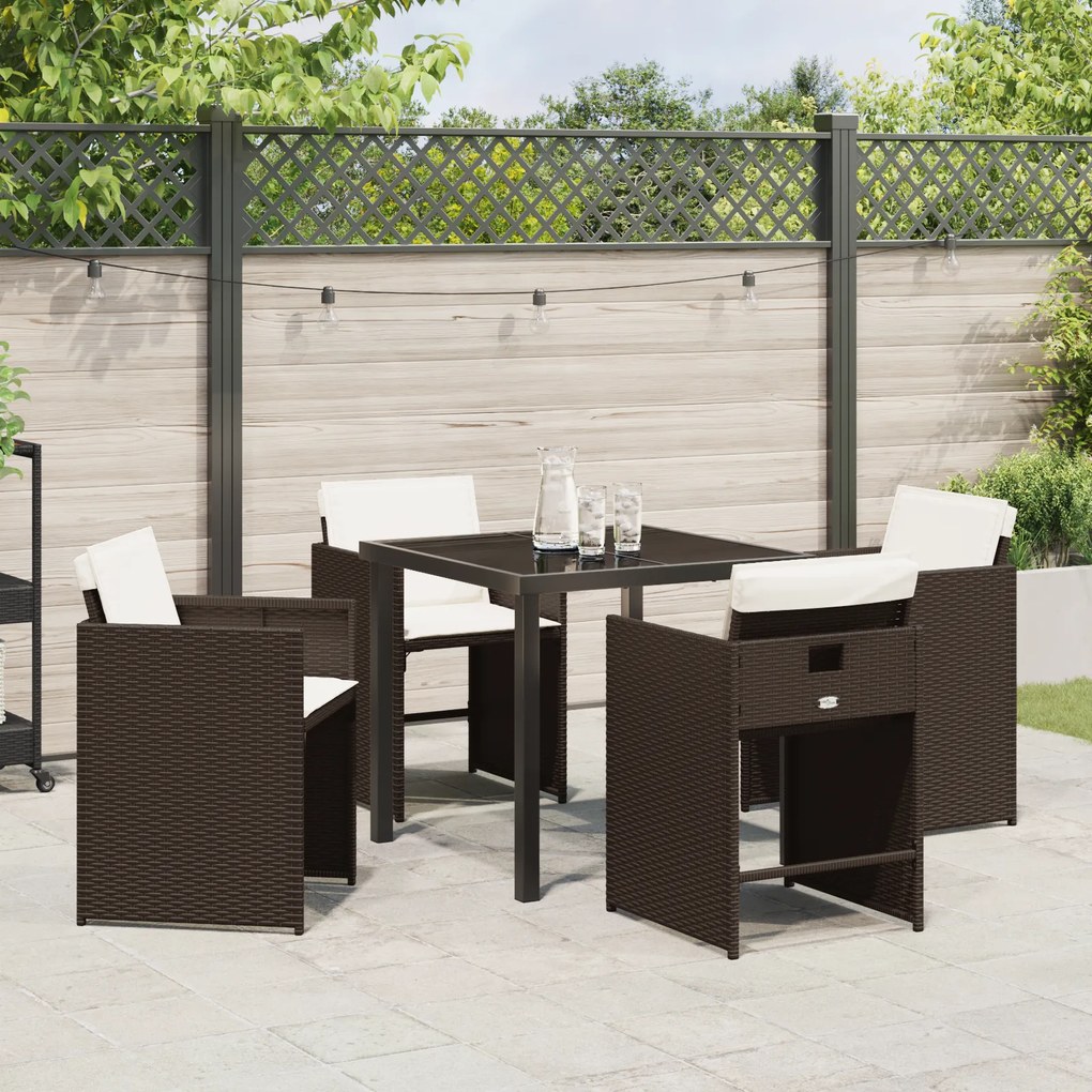 vidaXL Σετ κήπου 5 κομματιών  με μαξιλάρια Καφέ Poly Rattan