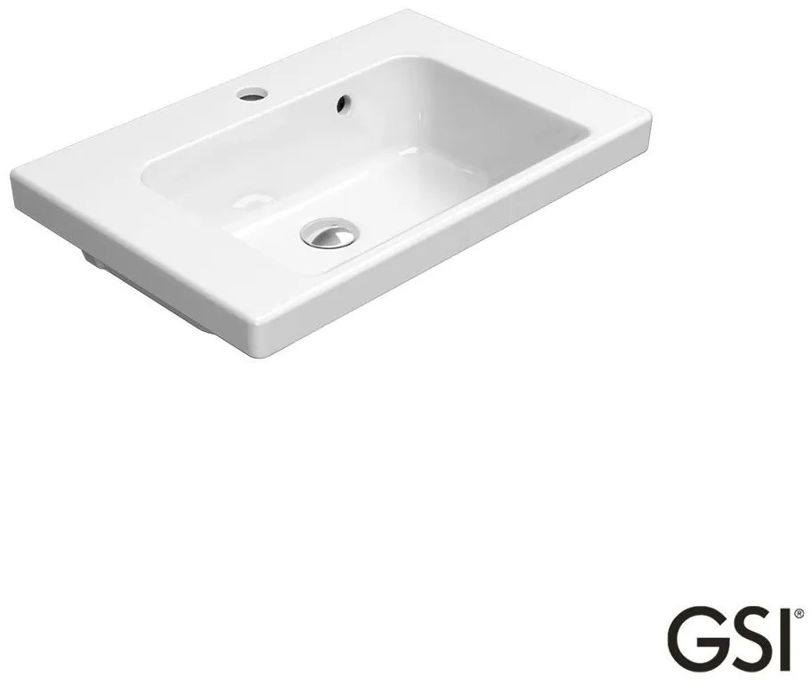 GSI Norm Κρεμαστός / Ένθετος Νιπτήρας Πορσελάνης Χωρίς Οπή Μπαταρίας 60x40εκ White