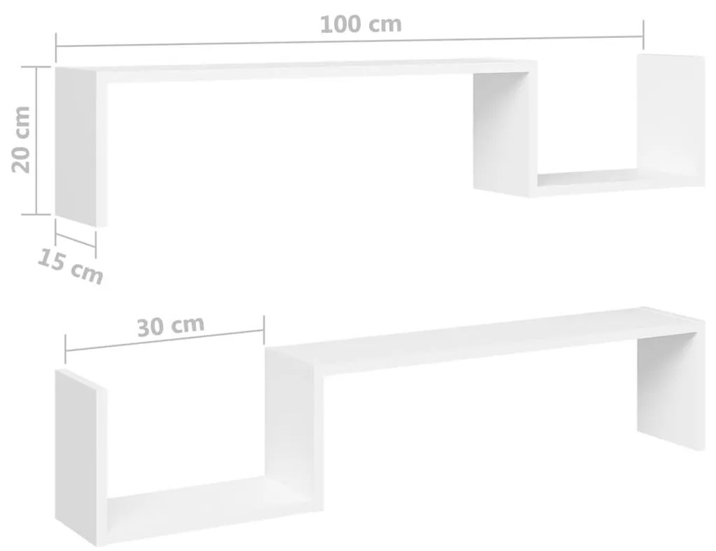 Ραφιέρες Τοίχου 2 τεμ. Λευκό 100 x 15 x 20 εκ. Επεξ. Ξύλο - Λευκό