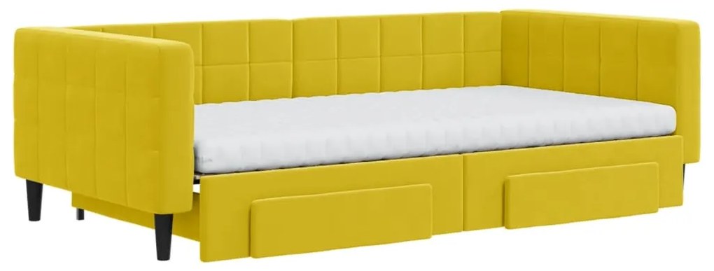 vidaXL Καναπές Κρεβάτι Συρόμεν. Κίτρινος 100x200εκ Βελούδινος Συρτάρια