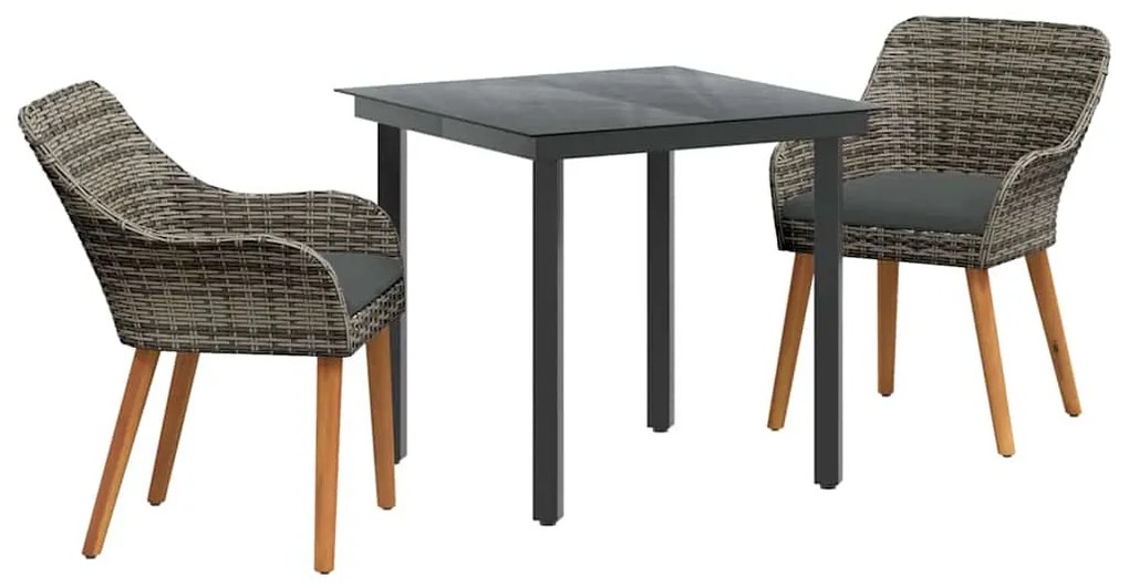 vidaXL Σέτ φαγητού για κήπο με μαξιλάρι 3 pcs Γκρι συνθετικό ρατάν