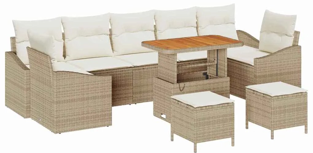 vidaXL Σετ Καναπέ Κήπου με μαξιλάρι 10 pcs Μπεζ Πολυ ράταν