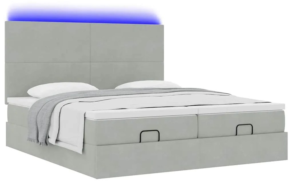 vidaXL Οθωμανικό κρεβάτι με στρώματα & LEDs Ανοιχτό γκρι Βελούδο