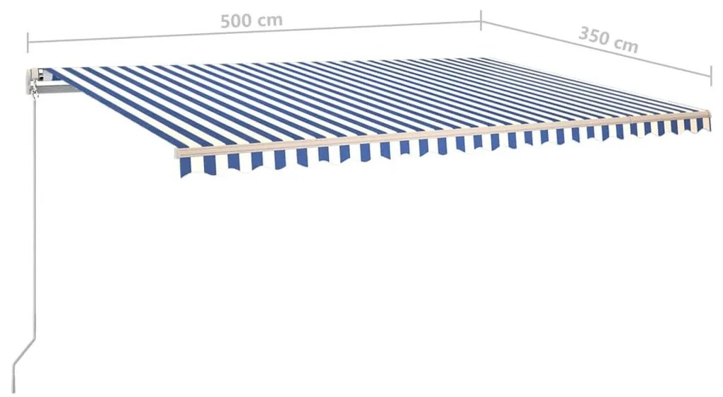 Τέντα Αυτόματη με LED &amp; Αισθ. Ανέμου Μπλε / Λευκό 5 x 3,5 μ. - Μπλε