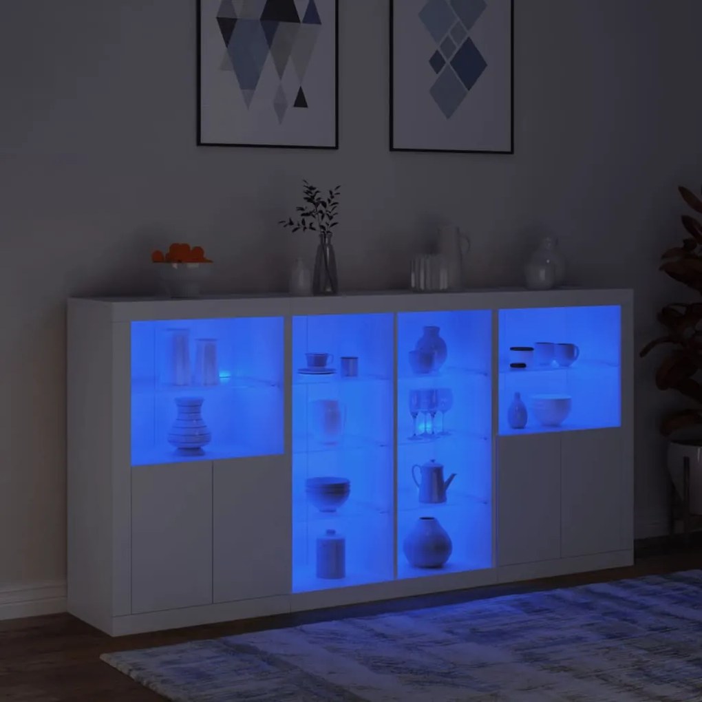 vidaXL Μπουφές με Φώτα LED Λευκός 202 x 37 x 100 εκ.