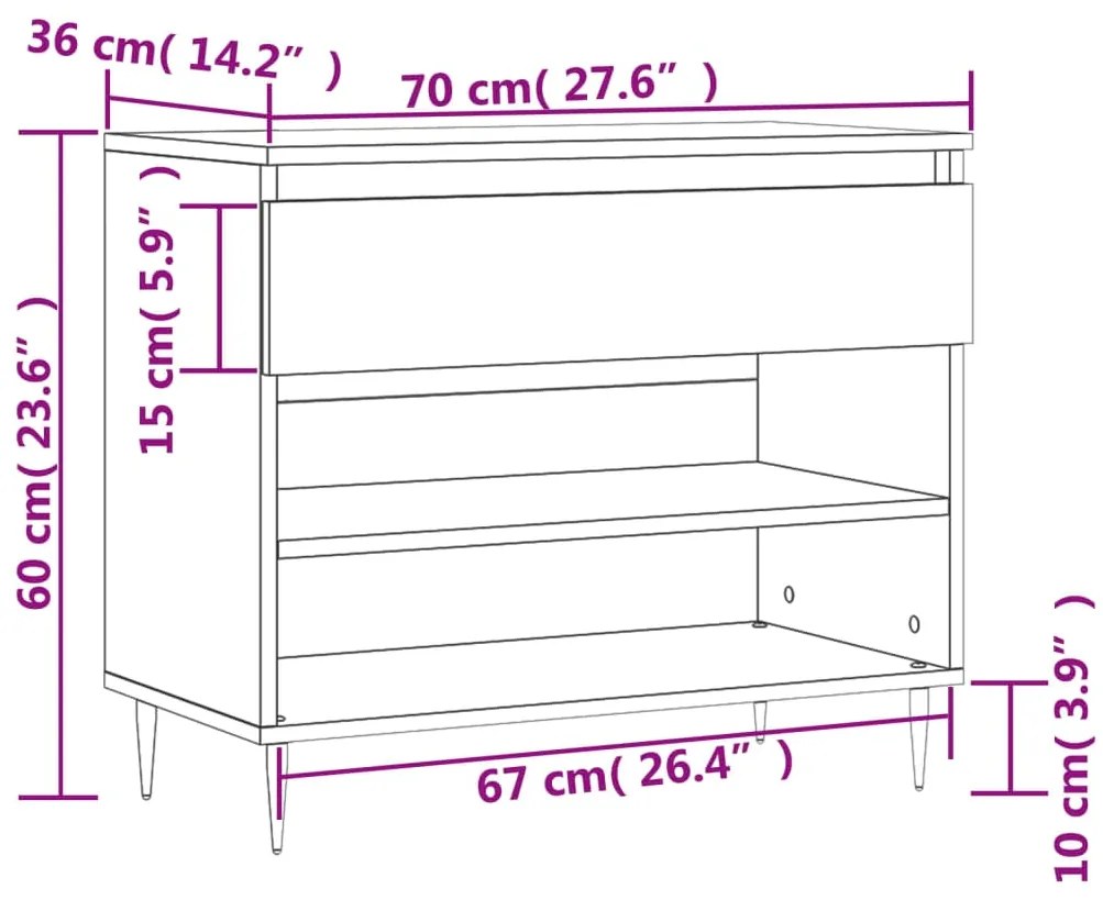 Παπουτσοθήκη Γκρι Sonoma 70x36x60 εκ. από Επεξεργασμένο Ξύλο - Γκρι