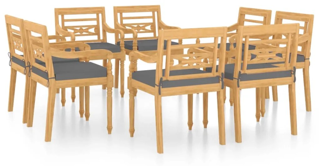 vidaXL Καρέκλες Batavia 8 τεμ. από Μασίφ Ξύλο Teak με Μαξιλάρια