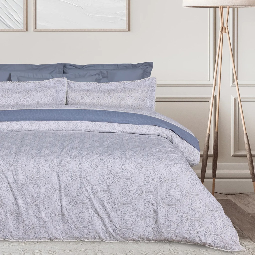 Σετ Σεντόνια Βαμβακοσατέν King 250x270εκ. Prestige 1693 Blue-Grey Das Home