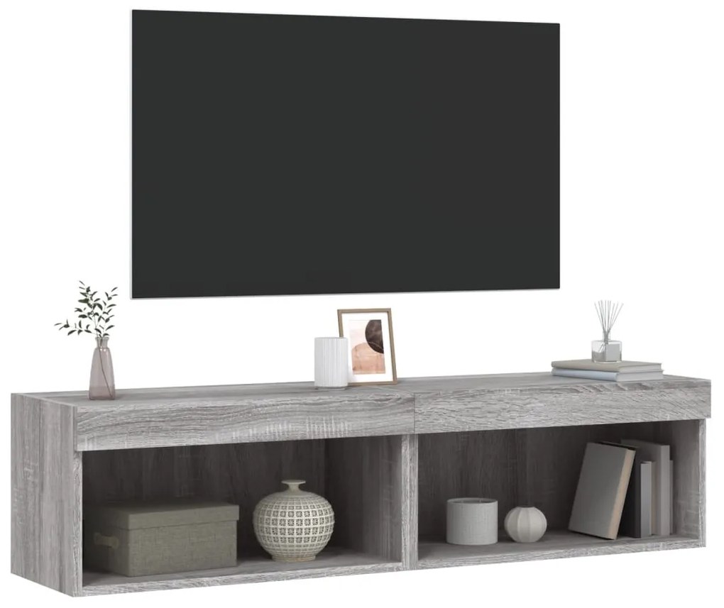 vidaXL Έπιπλα Τηλεόρασης με LED 2 τεμ. Γκρι Sonoma 60 x 30 x 30 εκ.